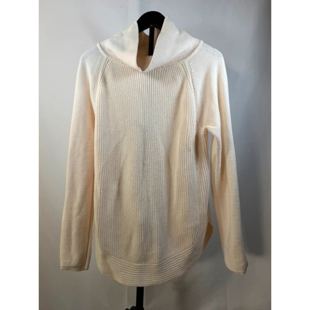 LOFT Outlet Ivory Shawl Collar Ribbed Knit Sweater Large